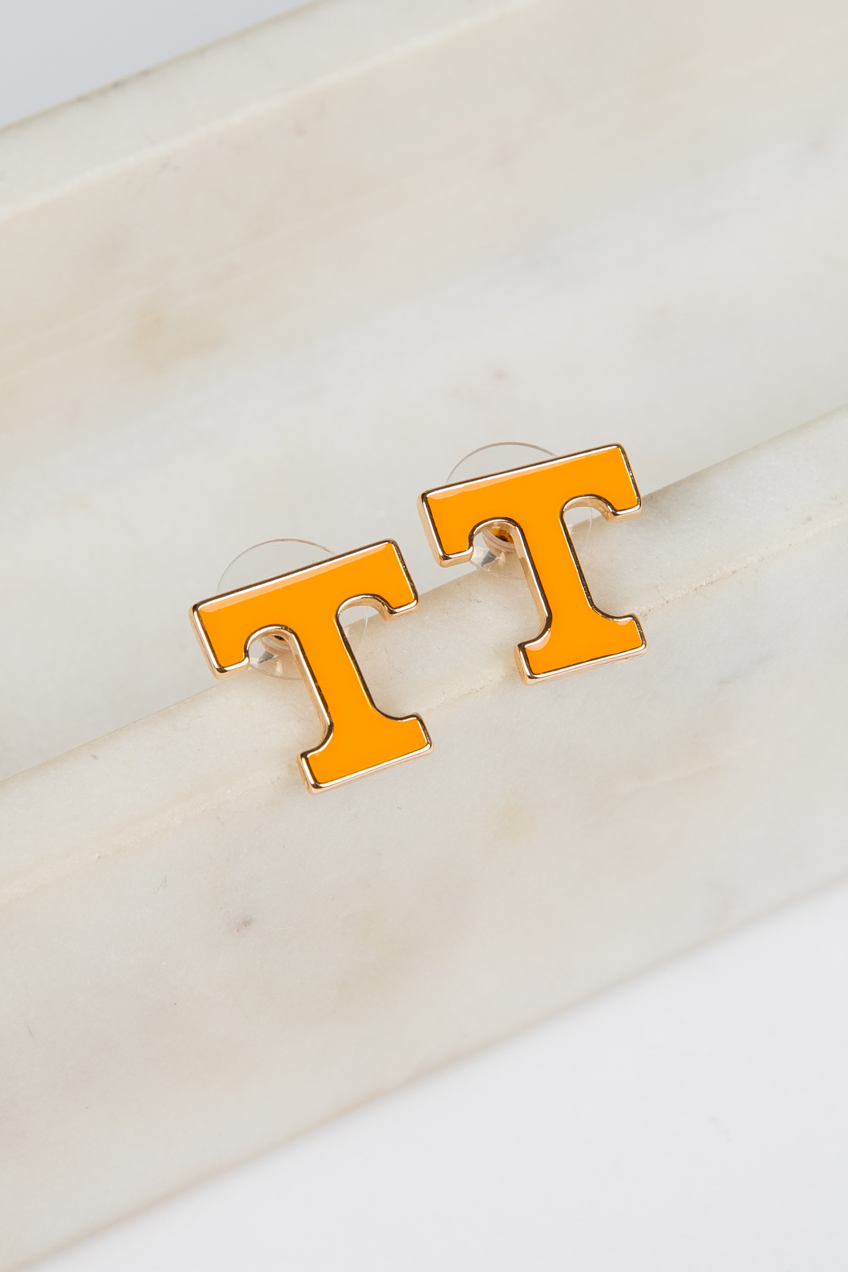 Orange "T" Stud Earrings